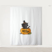 Tenture Chat noir mignon en citrouille avec casquette sorc (Devant)
