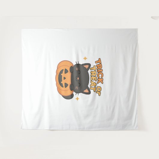 Tenture Chat noir mignon en Citrouille - Trick ou Treat Ka (Devant (Horizontal))