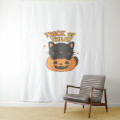 Tenture Chat noir mignon en Citrouille - Trick ou Treat Ka (En situation)