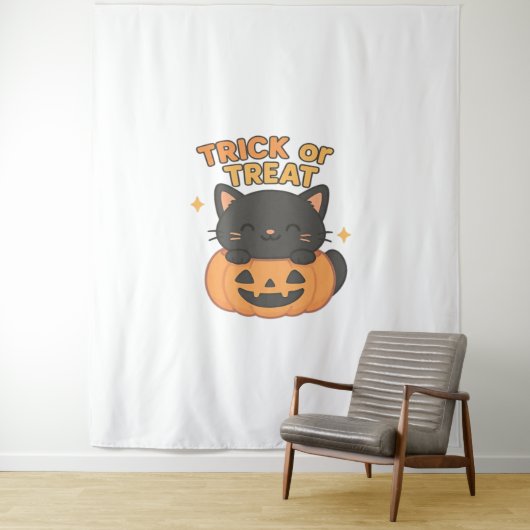 Tenture Chat noir mignon en Citrouille - Trick ou Treat Ka (En situation)