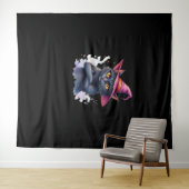 Tenture Chat noir mignon en sorcier Casquette - Halloween  (En situation (horizontale))