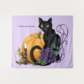 Tenture Chat noir Rose pourpre Citrouille Automne (Devant (Horizontal))