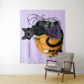 Tenture Chat noir Rose pourpre Citrouille Automne (En situation)