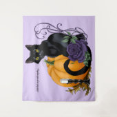 Tenture Chat noir Rose pourpre Citrouille Automne (Devant)