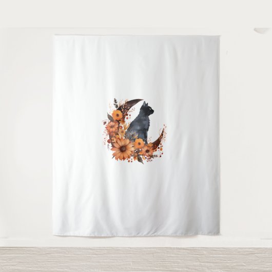 Tenture Chat Noir Sur Lune Florale Citrouille Chat Noir Ha (Devant)