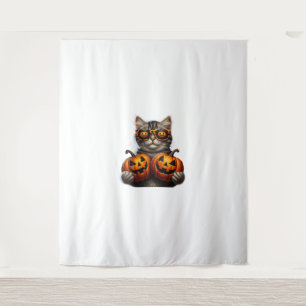 Tenture Chat noir tenant Citrouille Halloween Amoureux de 