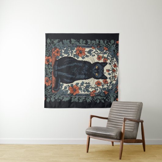 Tenture Chat noir Vintage Floral (En situation (horizontale))
