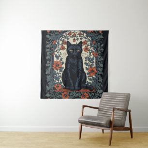 Tenture Chat noir Vintage Floral