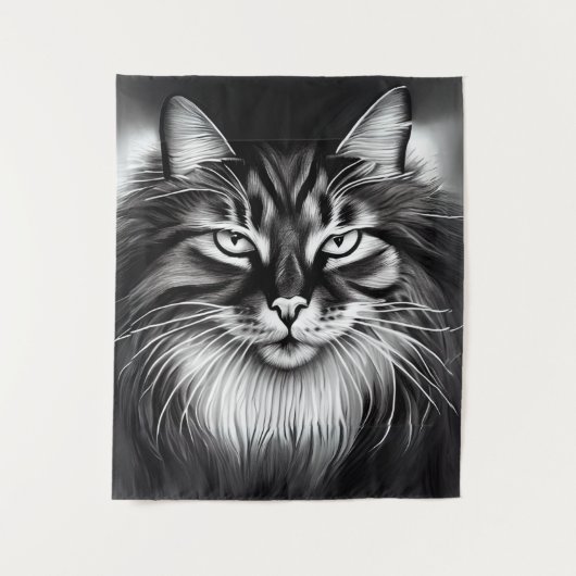 Tenture Chat norvégien en noir et blanc (Devant)