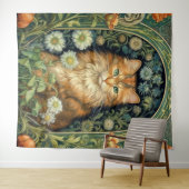 Tenture Chat rouge dans le jardin Art nouveau (En situation (horizontale))