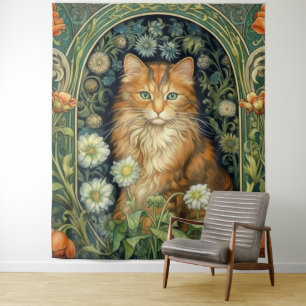 Tenture Chat rouge dans le jardin Art nouveau