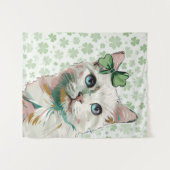 Tenture Chat shamrock aux yeux bleus (Devant (Horizontal))
