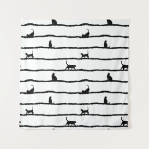 Tenture Chat Silhouette rayures Abstrait main tiré Motif