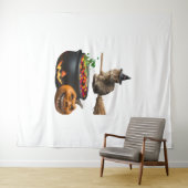 Tenture Chat sur un bâton de brosse à Halloween. T-shirt c (En situation (horizontale))