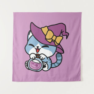 Tenture Chat Tabby Halloween – Chapeau de Sorcière & Art d