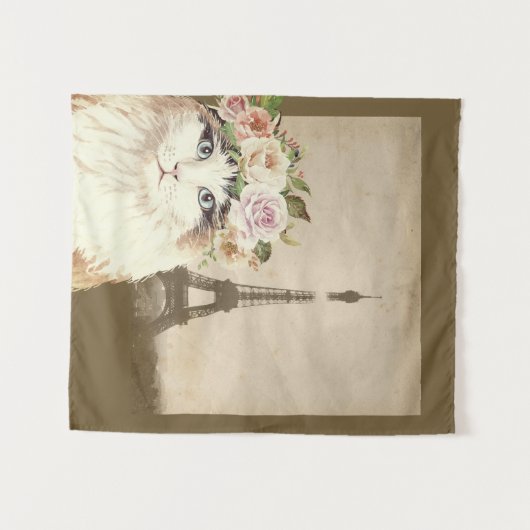 Tenture Chat & Tour Eiffel (Devant (Horizontal))