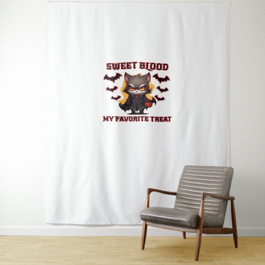 Tenture Chat Vampire en colère Craves Sweet Halloween sang (En situation)