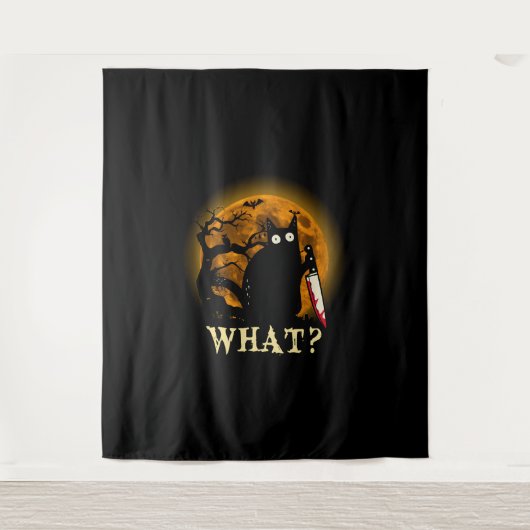 Tenture Chat W Meurtre Chat Avec Couteau Halloween (Devant)