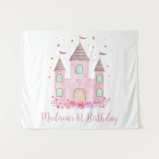 Tenture Château de Princesse Rose Gold Moderne Anniversair (Devant (Horizontal))