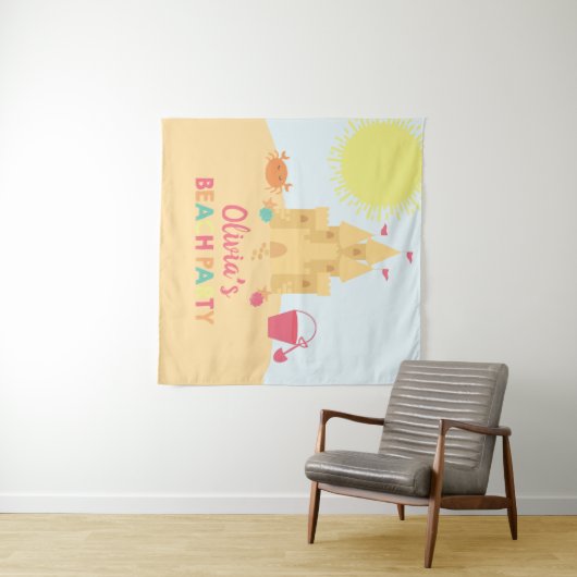 Tenture Château de sable pour fête d'anniversaire sur la p (En situation (horizontale))