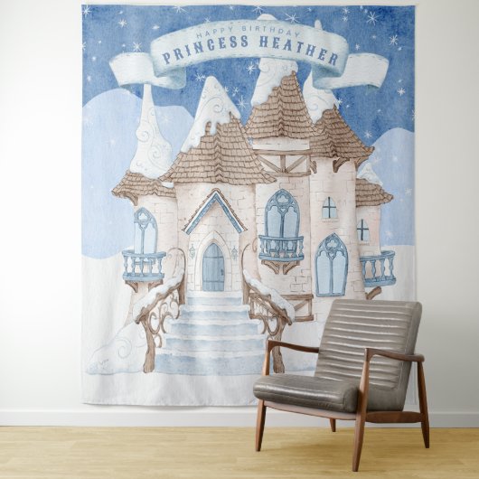 Tenture Château d'hiver Neige Photo Booth Backdrop (En situation)