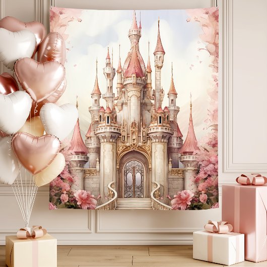 Tenture Château féerique floral rose