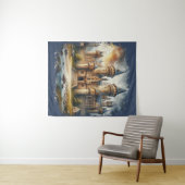 Tenture Château médiéval au coucher du soleil avec ciel at (En situation (horizontale))