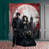 Tenture Château sombre gothique et lune rouge