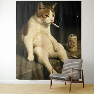 Tenture Chaton Cigarette Drôle Chat Qui Fume Mème Générati