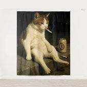 Tenture Chaton Cigarette Drôle Chat Qui Fume Mème Générati (Devant)