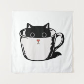 Tenture Chaton noir avec nez rouge caché dans une tasse (Devant)