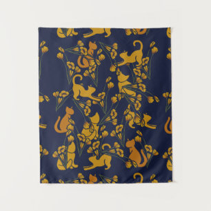 Tenture Chats à coquelicots de Californie