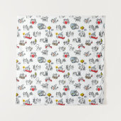 Tenture Chats amusants, lait et magie. (Devant)