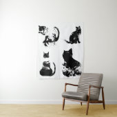 Tenture Chats Aquarelle, Chat Noir, Minimal, Noir & Blanc (En situation)