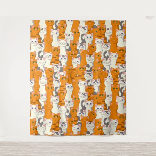 Tenture Chats blancs et gingembre motif yeux verts yeux bl (Devant)