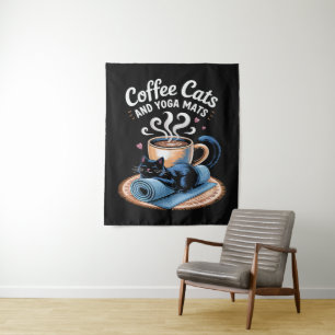 Tenture Chats Café et Tapis de Yoga Yoga de Chat Drôle