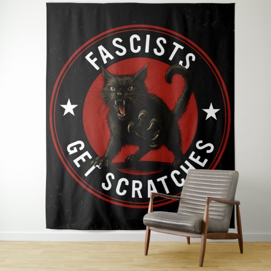 Tenture Chats contre les fascistes (En situation)