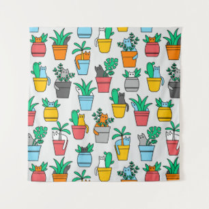 Tenture Chats dans les pots à fleurs