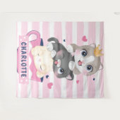 Tenture Chats de dessin animé mignons empilés rayures rose (Devant (Horizontal))