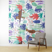 Tenture Chats de la Jungle avec fleurs et motif feuille (En situation)