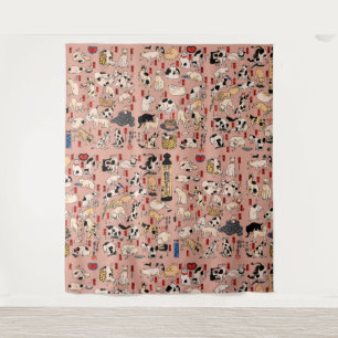 Tenture chats japonais Ukiyo-e Funny kitty