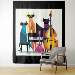 Tenture Chats musiciens de Jazz Cool Band
