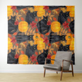 Tenture Chats noirs et citrouilles 2 (En situation (horizontale))