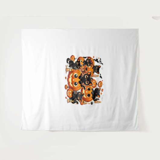 Tenture Chats noirs mignons en Citrouille Halloween Night  (Devant (Horizontal))