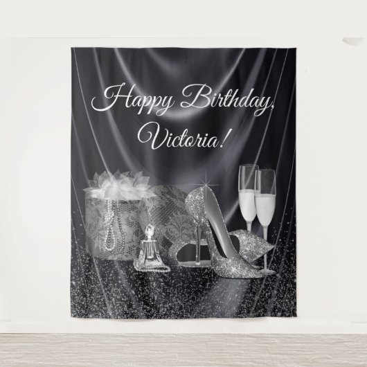 Tenture Chaussure en argent noir Fête d'anniversaire (Devant)