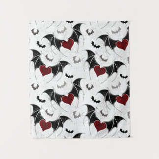 Tenture Chauves-souris aux Coeurs rouges et silhouettes de