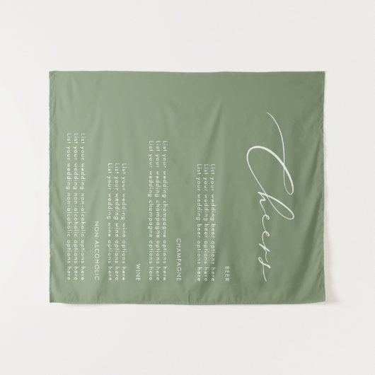 Tenture Cheers Sage Green Mariage Boissons Panneau de tiss (Devant (Horizontal))