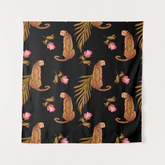 Tenture Cheetahs romantiques : aquarelle motif sans coutur (Devant)