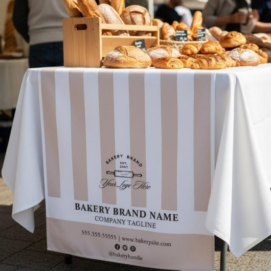Tenture Chemin de table avec logo de boulangerie à rayures