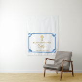Tenture Chemin de table baptême grec clé bleue (En situation)